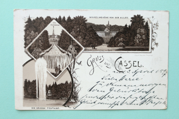 Ansichtskarte Litho AK 1897 Gruss aus Cassel Kassel Wilhelmshöhe Octogon Große Fontaine Architektur Ortsansicht Hessen